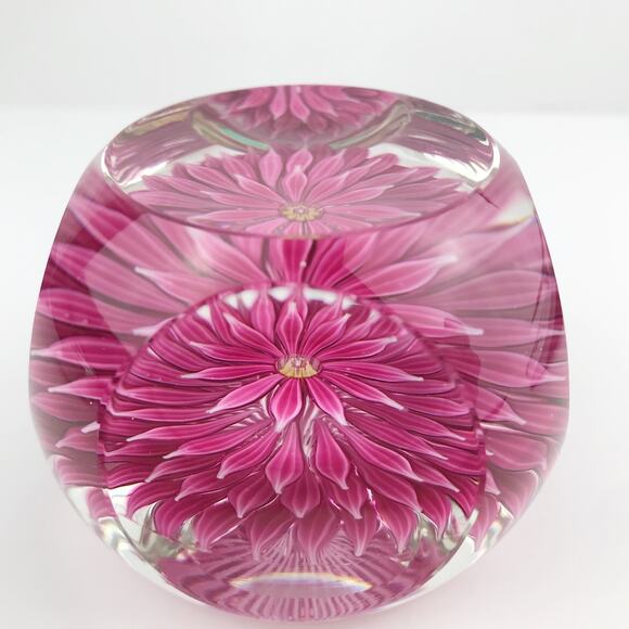 Perthshire 1972A Pink Dahlia Flower Faceted Layered Lampwork Petals Paperweight - Picture 2 of 16